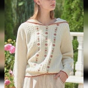 Vitalsign Embroidered Cream Sweater